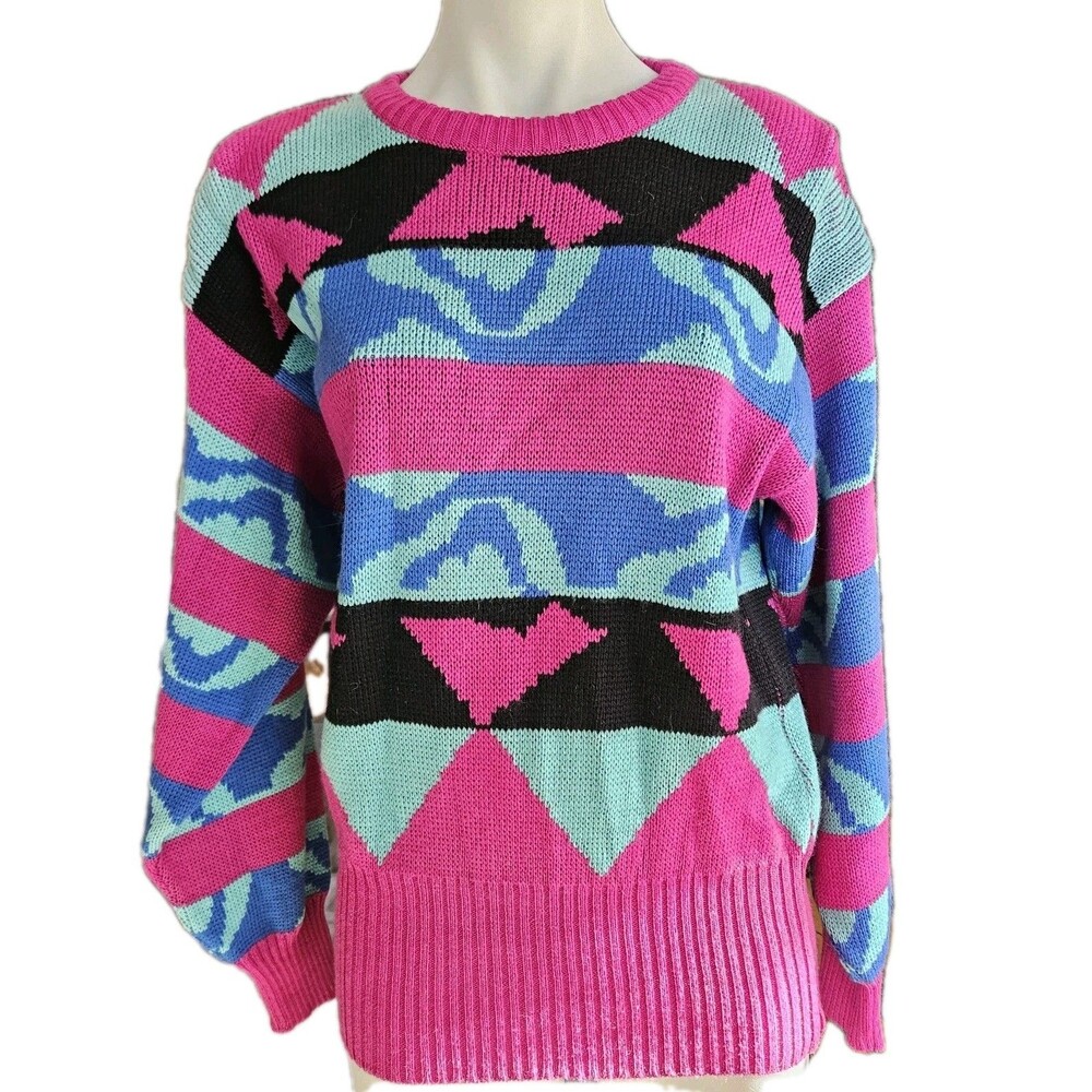 Vintage SERAC Wool Ski Sweater Womens Vibrant Ski Winter Sweater Sz L 80s 90s